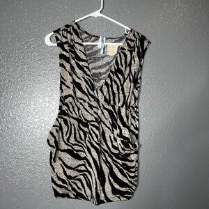 Womens Zebra Print Sleeveless Tunic Top Medium Stretch Casual Tank M